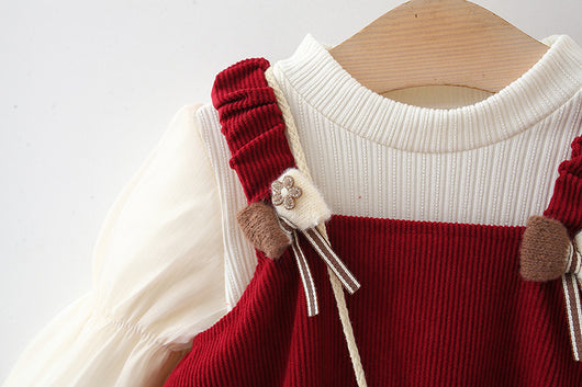 Falda Suspender de Pana con Moño para Niña - Conjunto de Manga Larga - Image 21
