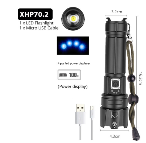 Linterna LED Recargable USB con Pantalla de Potencia y Zoom Ajustable - Image 13