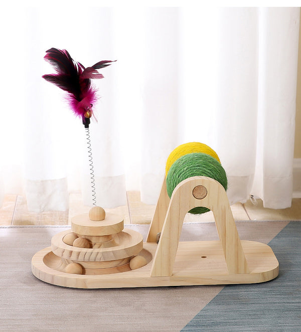 Juguete Interactivo para Gatos con Pelota de Sisal y Base de Madera