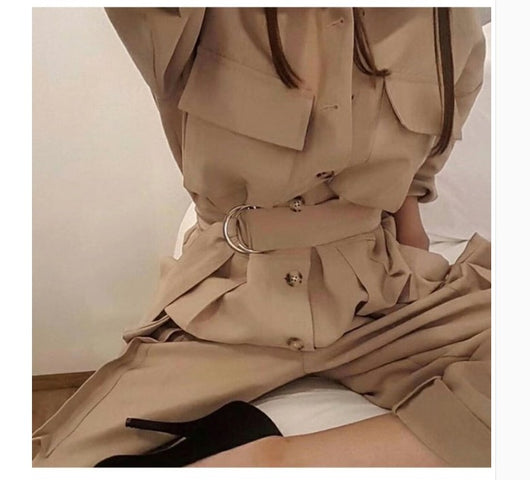 Overol Largo Tipo Camisa con Cintura Ajustada y Piernas Anchas para Mujer - Image 10
