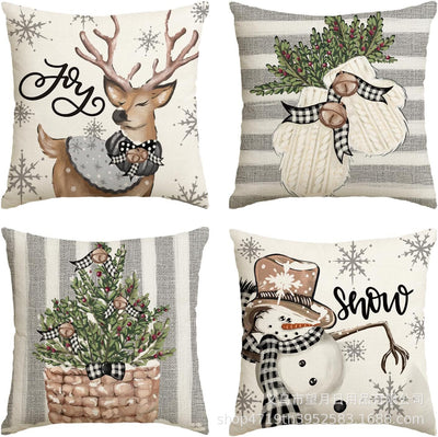 Set de 4 Fundas de Cojines Navideños Muñeco de Nieve y Reno 18x18 Pulgadas - Image 13