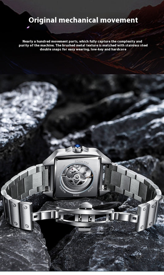 Reloj Mecánico Automático Cuadrado Impermeable con Diseño Calado para Hombre - Image 25