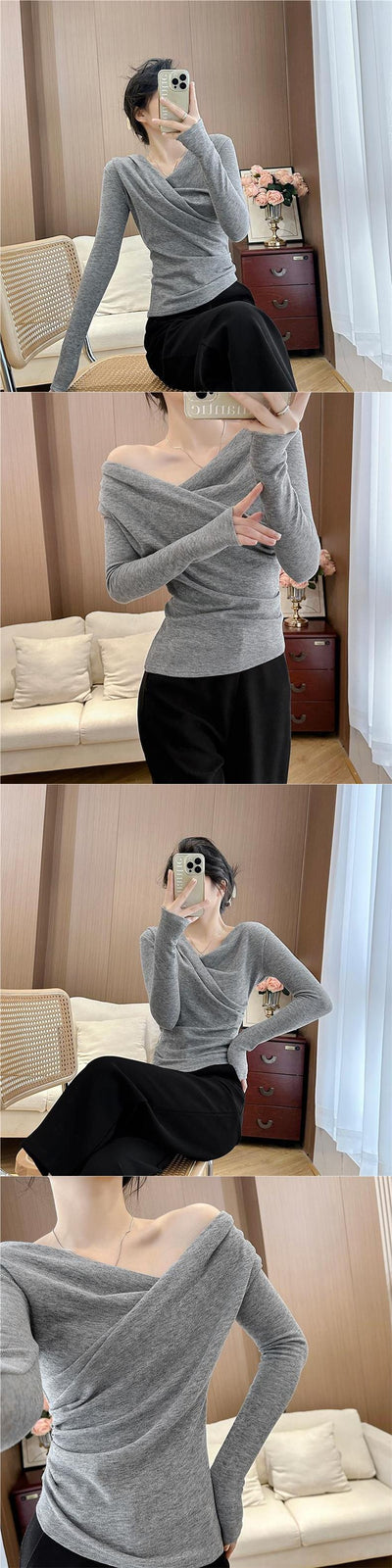 Blusa Térmica Asimétrica con Hombro Descubierto y Forro Polar - Image 11