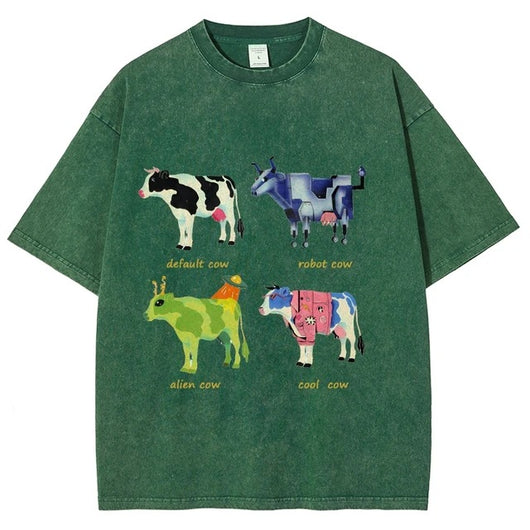 Playera Retro de Algodón con Estampado Divertido de Vaca para Hombre - Image 11