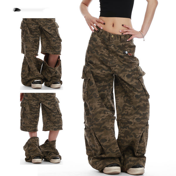 Pantalones Cargo Camuflaje Mujer Pierna Ancha Verano Convertibles