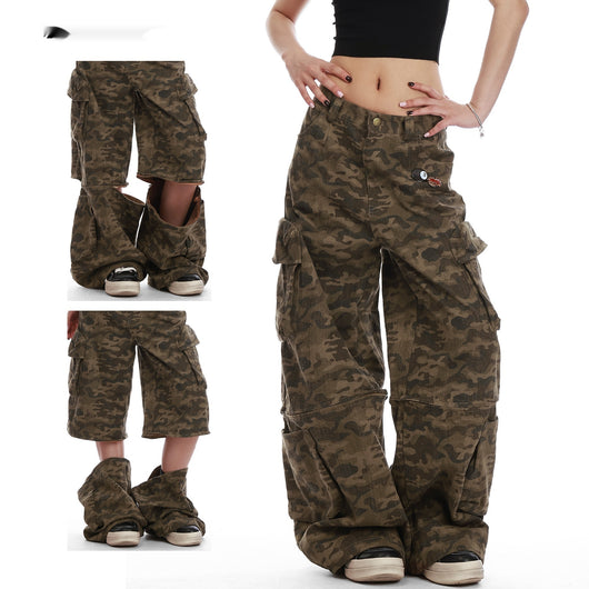 Pantalones Cargo Camuflaje Mujer Pierna Ancha Verano Convertibles