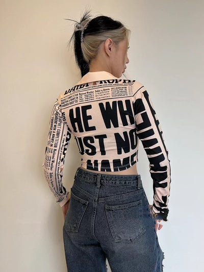 Blusa Manga Larga Combinada con Letras para Mujer - Image 3