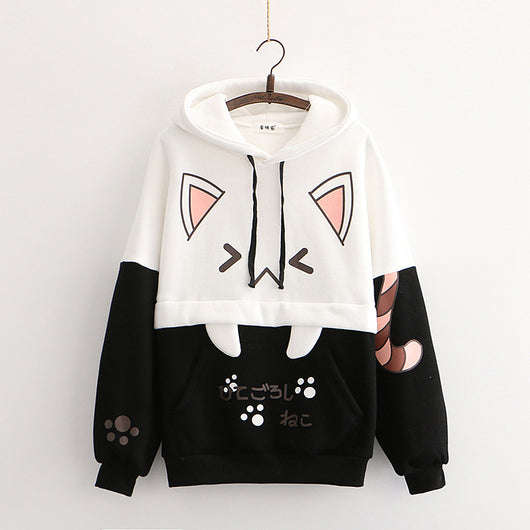 Sudadera Universitaria Gato Cartoon con Capucha y Forro de Terciopelo - Image 33