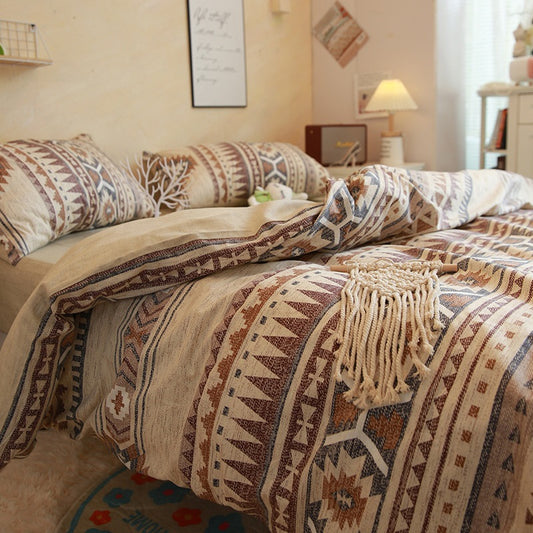 Juego de Cama Bohemio Marrón con Patrón Geométrico