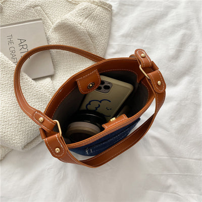 Bolsa Bucket de Denim con Costuras Reforzadas - Gran Capacidad Portátil - Image 8