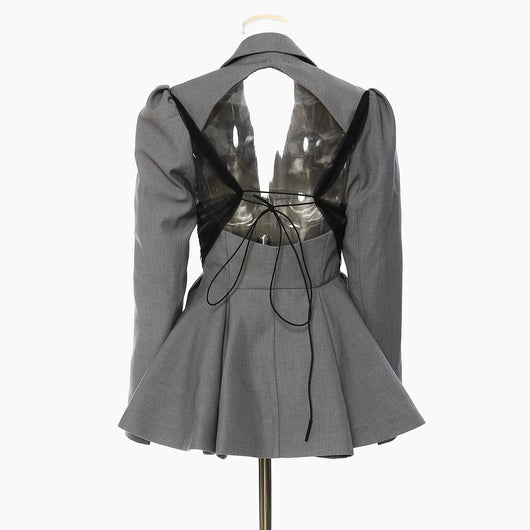 Blazer Elegante Cintura Ajustada con Dobladillo Floral Backless - Image 5
