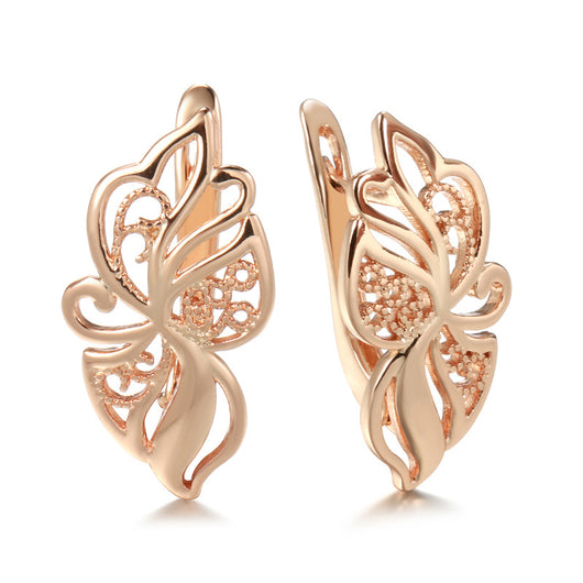 Aretes de Oro Rosado 585 Diseño Minimalista Calado para Mujer - Image 2