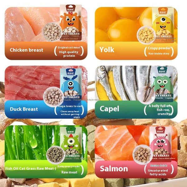 Snacks Liofilizados para Mascotas - Pollo, Yema de Huevo y Granos