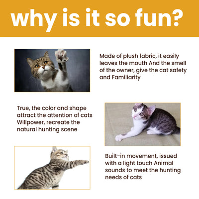 Brown interactive mouse toy for cats with a sound chip, shown in packaging with a kitten graphic and as a standalone toy. - Image 4