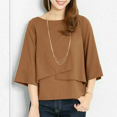 Blusa Casual de Doble Capa Cuello Redondo Color Liso para Verano - Image 12