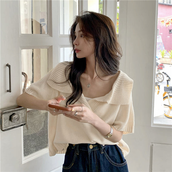 Suéter Crop Top Coreano Holgado en Colores Sólidos