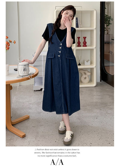 Conjunto de Dos Piezas: Falda Denim con Chaleco y Camiseta Base Talla Grande - Image 19