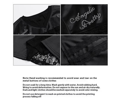 Camiseta Retro Americana con Bordado de Letras y Encaje - Image 7