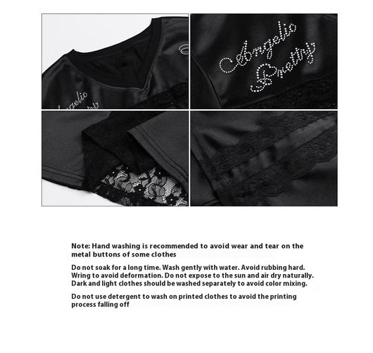 Camiseta Retro Americana con Bordado de Letras y Encaje - Image 7