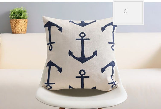 Funda de Cojín Azul Mediterráneo con Diseño Geométrico en Algodón y Lino - Image 2
