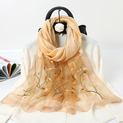 Foulard de Seda Dorado con Bordados - Chal Cheongsam Elegante - Image 18