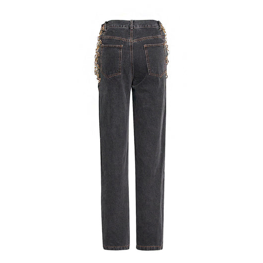 Jeans Rectos de Cintura Alta con Cadena - Image 7