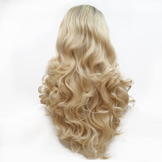 Peluca Rubia de Encaje Frontal con Flequillo Oblicuo - Image 9
