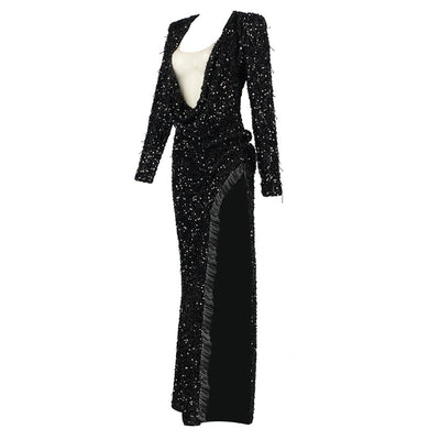Vestido de Fiesta Vintage Elegante con Abertura Lateral y Manga Larga - Image 5