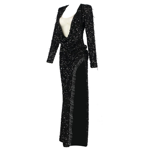 Vestido de Fiesta Vintage Elegante con Abertura Lateral y Manga Larga - Image 5