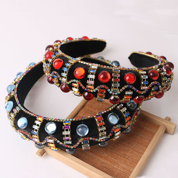 Diadema Acolchada Barroca con Pedrería de Colores