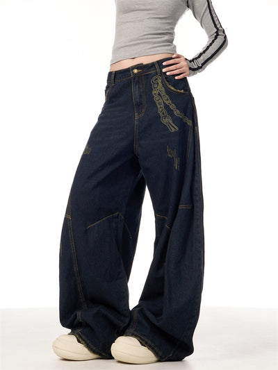Overol Denim Retro Patchwork de Pierna Ancha para Mujer - Image 17