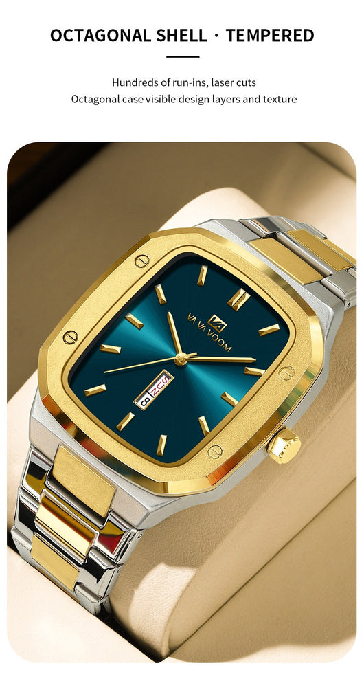 Reloj Ejecutivo Rectangular de Acero con Doble Calendario para Hombre - Image 21