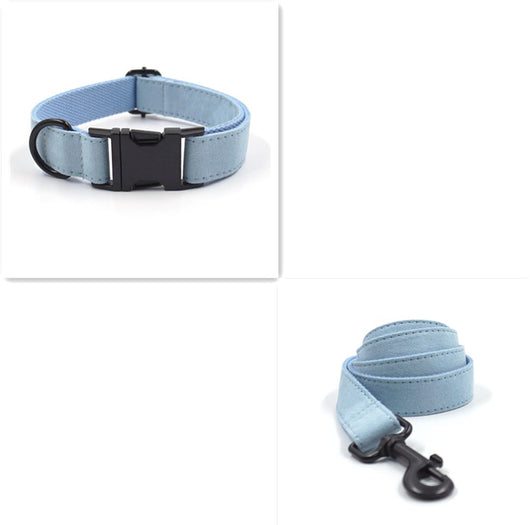 Collar y Correa para Mascotas Terciopelo Azul Claro con Hebilla Negra y Moño - Image 7