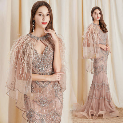 Vestido Sirena Elegante para Dama con Chal