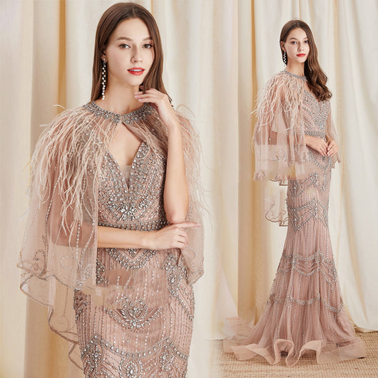Vestido Sirena Elegante para Dama con Chal