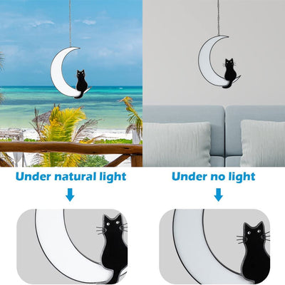 Adorno Colgante Gato Blanco y Negro Luna - Vidriera Decorativa - Image 2