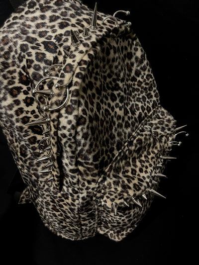 Mochila Punk Estampado Leopardo con Tachuelas - Diseño Europeo Americano Negro - Image 8