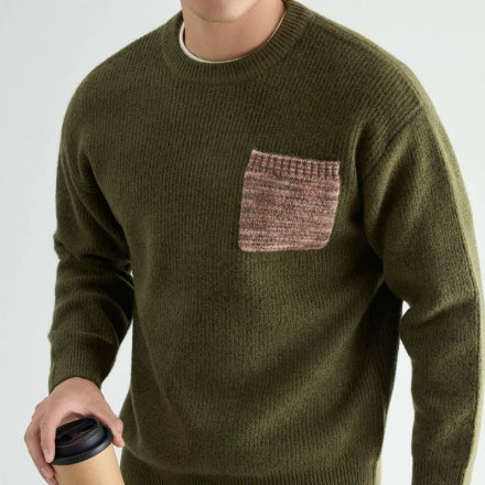 Suéter Tejido Grueso Cuello Redondo para Hombre