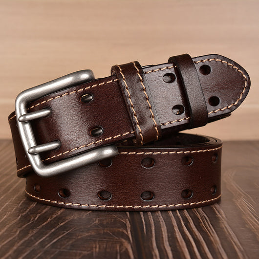 Cinturón de Cuero Genuino con Hebilla Doble Pasador - Estilo Casual para Hombre - Image 2