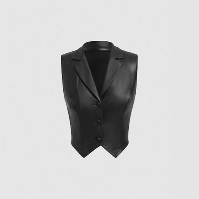 Chaleco de Cuero Premium con Cuello y Botones