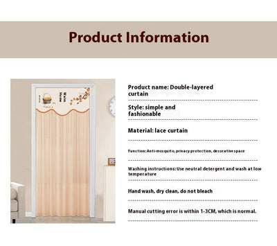 Double-layer blackout doorway curtain with a light blue top featuring a cartoon bear and "LUCK DAY!" text. - Image 30