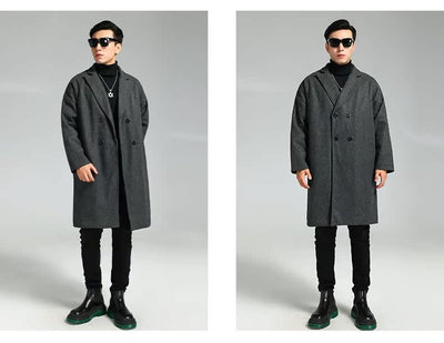 Abrigo de Lana Holgado Doble Botonadura Largo Casual para Hombre - Image 15