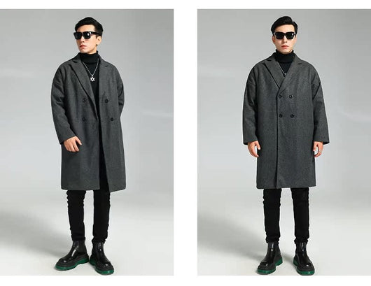 Abrigo de Lana Holgado Doble Botonadura Largo Casual para Hombre - Image 15