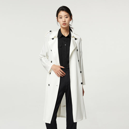 Abrigo Trench de Seda Doble Largo para Mujer