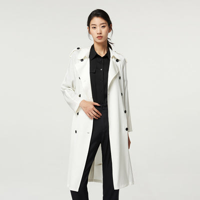 Abrigo Trench de Seda Doble Largo para Mujer