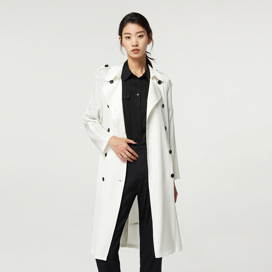 Abrigo Trench de Seda Doble Largo para Mujer