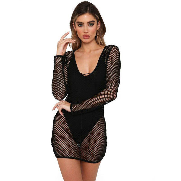 Vestido Slim Protector Solar con Mangas Largas y Detalles Calados