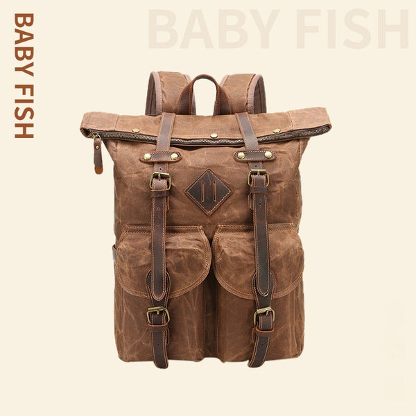 Mochila Vintage de Cuero Crazy Horse Impermeable con Gran Capacidad