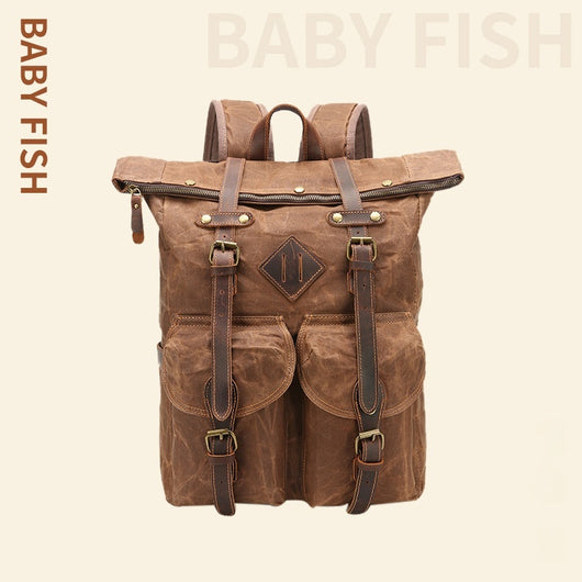 Mochila Vintage de Cuero Crazy Horse Impermeable con Gran Capacidad