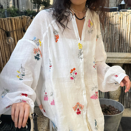 Camisa Resort Francesa con Bordado 3D - Estilo Verano